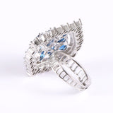 Blue HandCrafted Rhodium Plated Cz Stone Ring