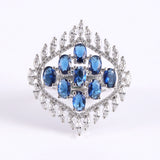 Blue HandCrafted Rhodium Plated Cz Stone Ring