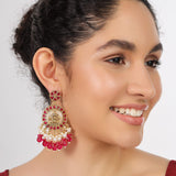 Red Classic HandCrafted Meenakari Matte Gold Plated Temple Earring