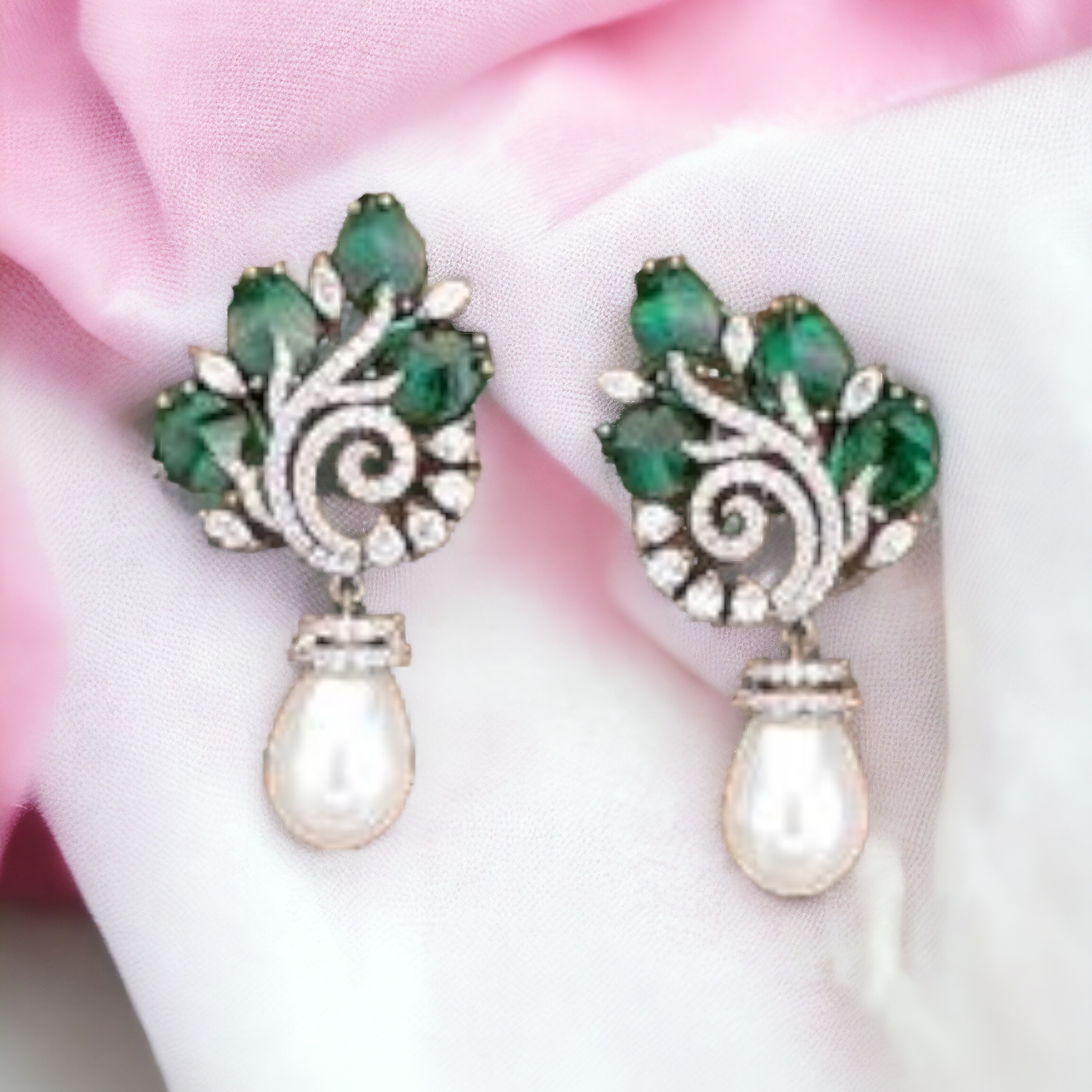 Classic Rhodium Plated Cz Pearl Earring