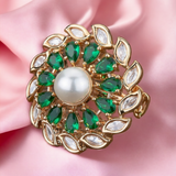 Belle Edge Emerald Bloom Pearl Ring